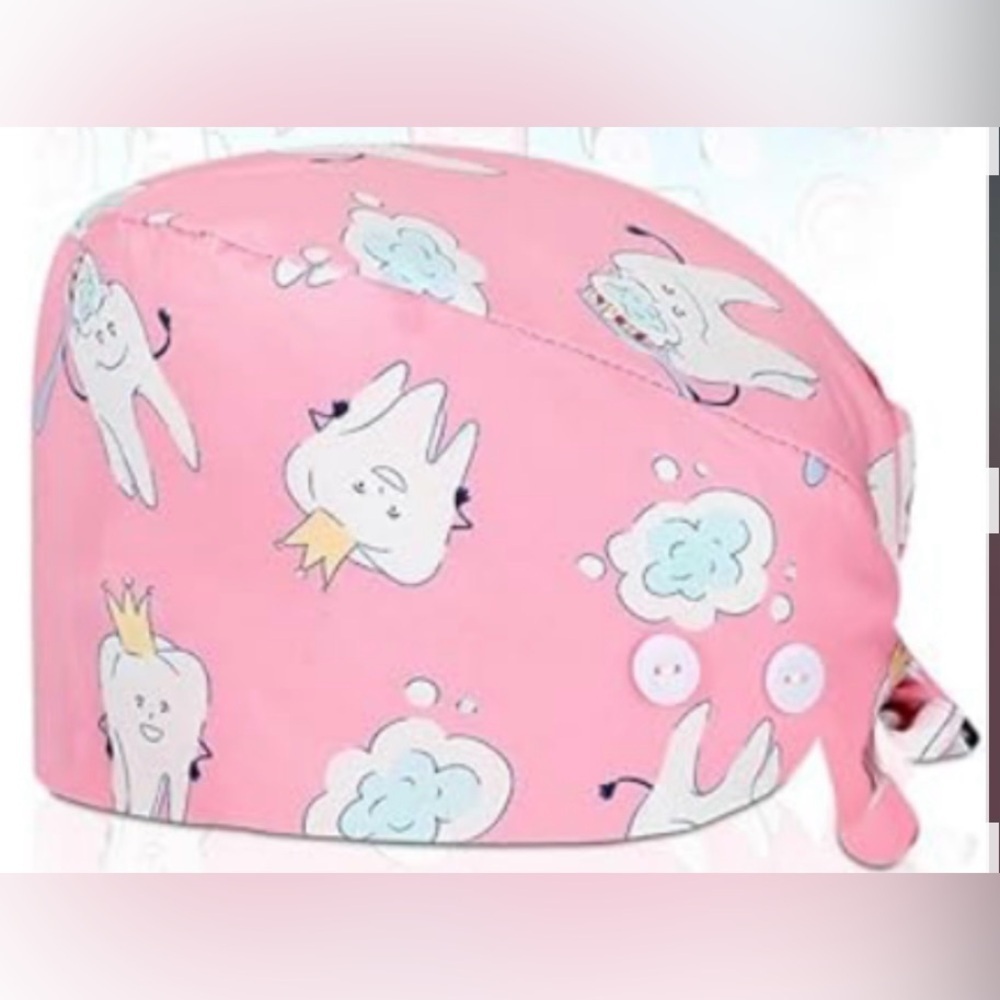 Nwot Pink Dental scrub cap with buttons for mask